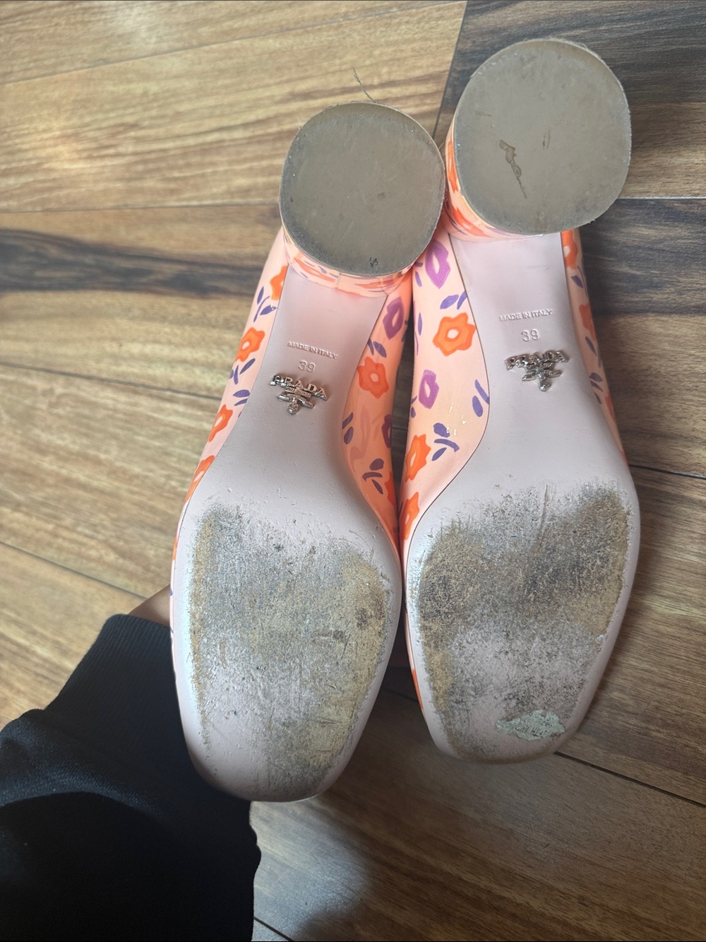 Prada Peach Floral Block Heel Pumps sz 39 - Picture 7 of 12